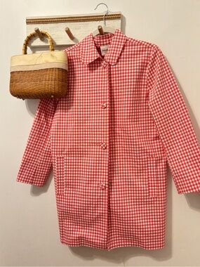 Rafaella Weekend Red & White Gingham Button-Front Trench Coat